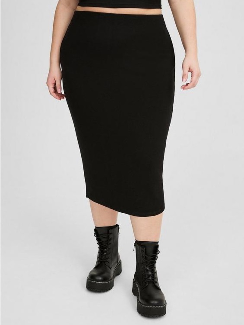 Torrid Goth Punk Black Midi Rib Column Skirt Chic Minimalist Career Plus Size 1X